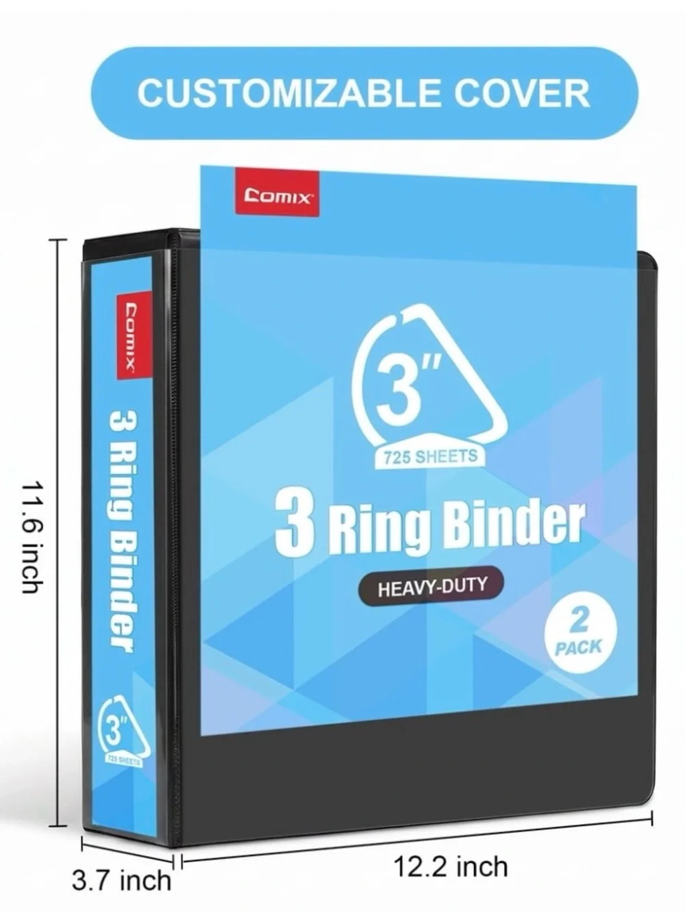 Two Comix 3-inch 3-Ring Binder, Clear View Cover, Heavy Duty D-Ring, Fits Letter